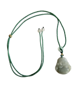 將圖片載入到圖庫檢視器中， Sapporo Burmese A-Jadeite Big Laughing Buddha Pendant Necklace with FYORO String