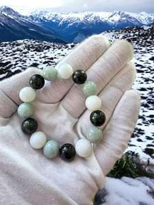Imperial Hues of Green Burmese A-Jade Beaded Bracelet (12-12.5mm Each x 15 Beads) 04001