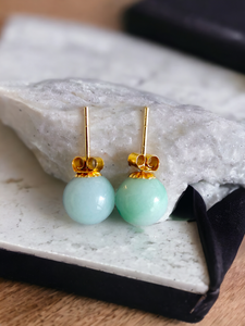 Beads of Eternity Burmese A-Jade Stud Earrings with 18K Yellow Gold Studs 8mm 18001