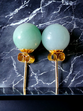 Load image into Gallery viewer, Beads of Eternity Burmese A-Jade Stud Earrings with 18K Yellow Gold Studs 8mm 18001