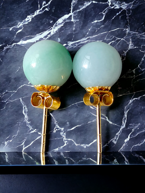 Beads of Eternity Burmese A-Jade Stud Earrings with 18K Yellow Gold Studs 8mm 18001