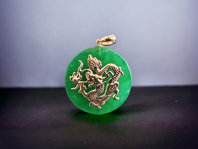 TKO Jade Dragon Pendant (with 14K Yellow Gold)