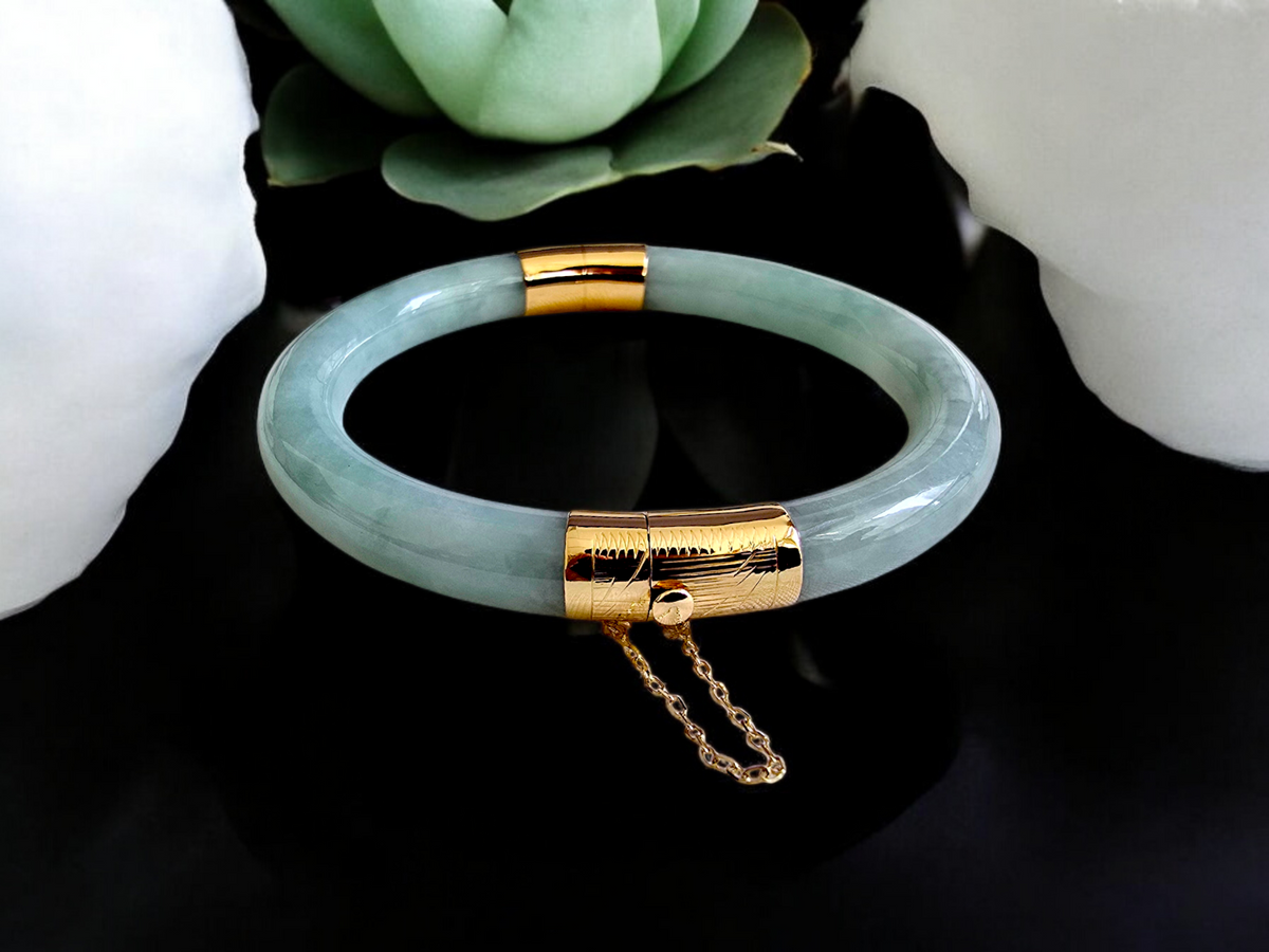 【VAINON】Wrinkle Bangle 1886 Viceroy's Circular Burmese A-Jade Bangle Bracelet (with 14K