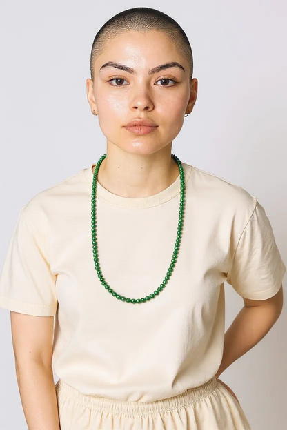 Imperial Green Burmese A-Jade Beaded Long Necklace - 25.60 inches (4.50 mm Beads) with Sterling Silver 925 - Certified - 10011