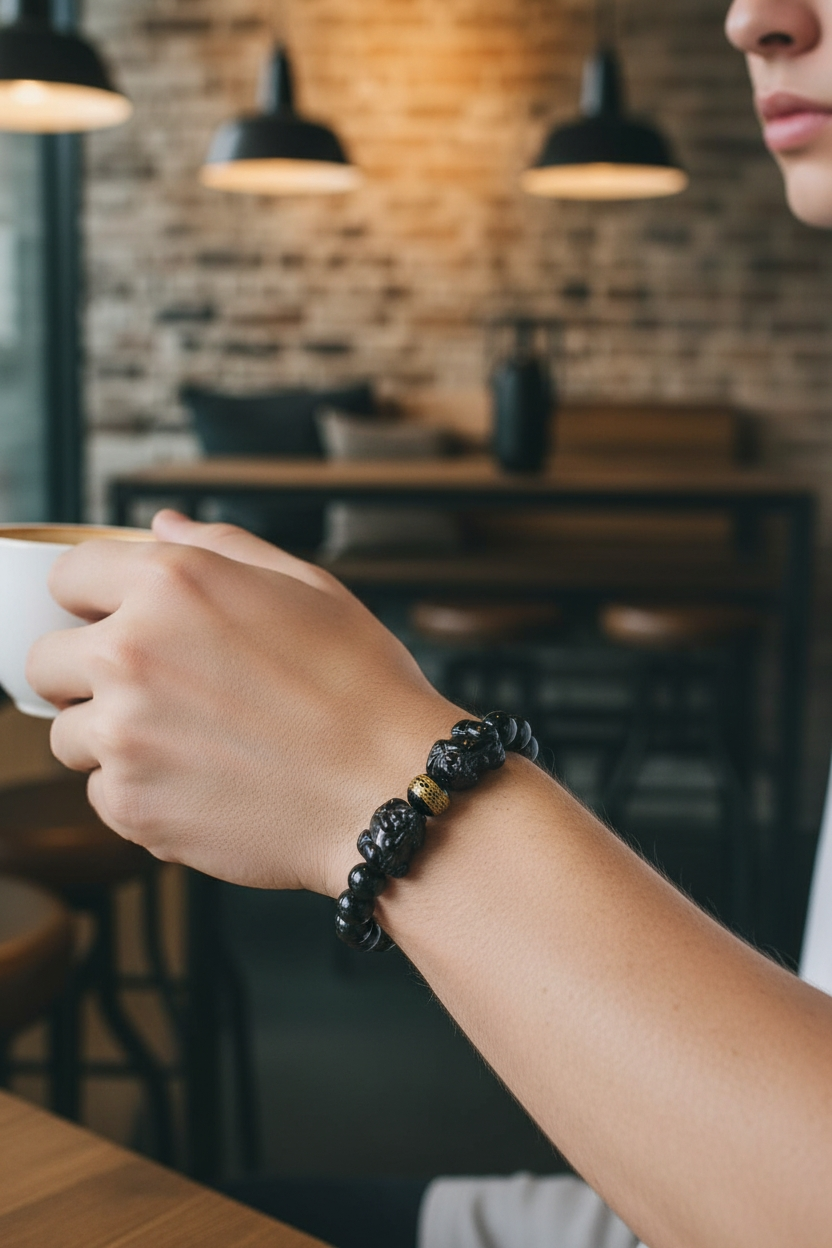 Certified Japanese Black Burmese A-Jade Beaded Bracelet (MADE IN JAPAN) (9.50 mm Each x 16 beads) - Certified 05047
