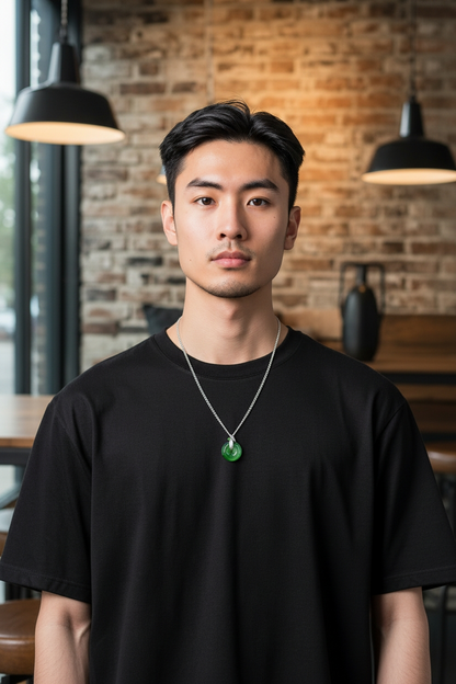 Niseko Round Burmese A-Jadeite 15.00 mm Donut Charm Pendant (with 18K White Gold and White Diamonds) - Certified