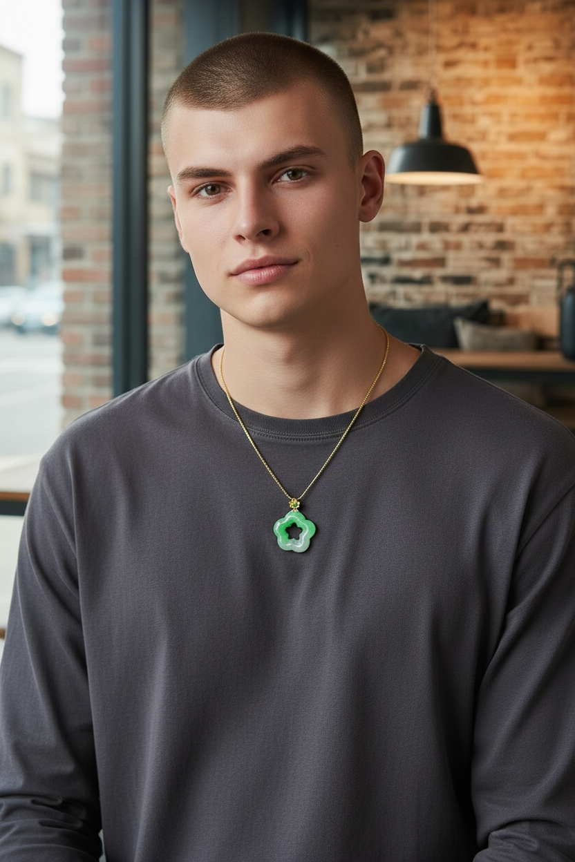 Royal Bauhinia Flower Burmese A-Jadeite 20mm Charm Pendant (with 18K Yellow Gold) - Certified