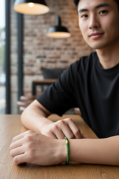 Certified Imperial Japanese Green Burmese A-Jade Beaded Bracelet (MADE IN JAPAN) (4.50 mm Each x 38 beads) 05041 (With Sterling Silver 925)