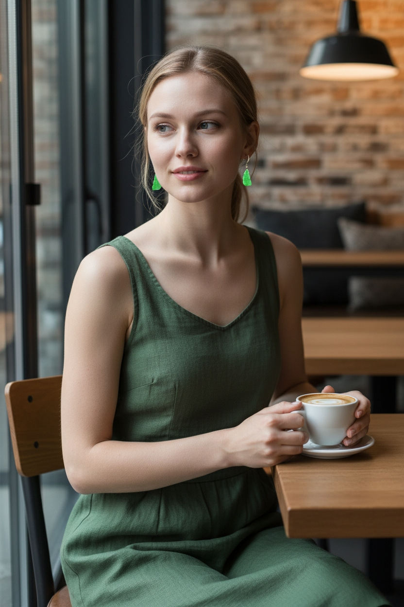 Nakamura Dangling Leaf Imperial Green Burmese A-Jade Earrings (with 18K Yellow Gold) - Certified