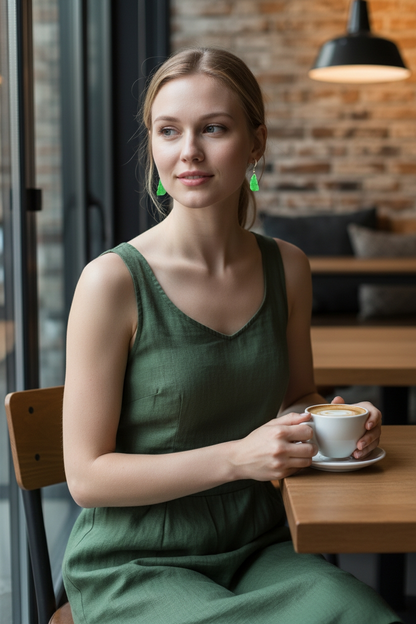 Nakamura Dangling Leaf Imperial Green Burmese A-Jade Earrings (with 18K Yellow Gold) - Certified