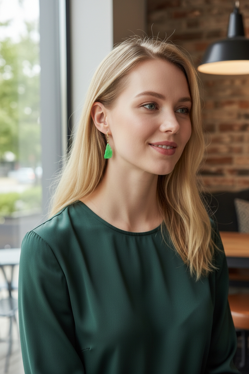 Nakamura Dangling Leaf Imperial Green Burmese A-Jade Earrings (with 18K Yellow Gold) - Certified