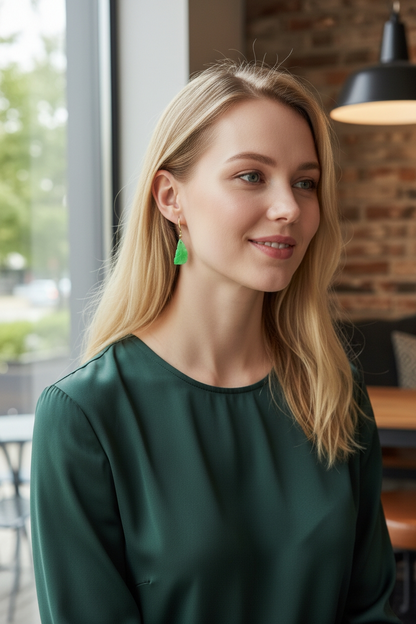 Nakamura Dangling Leaf Imperial Green Burmese A-Jade Earrings (with 18K Yellow Gold) - Certified