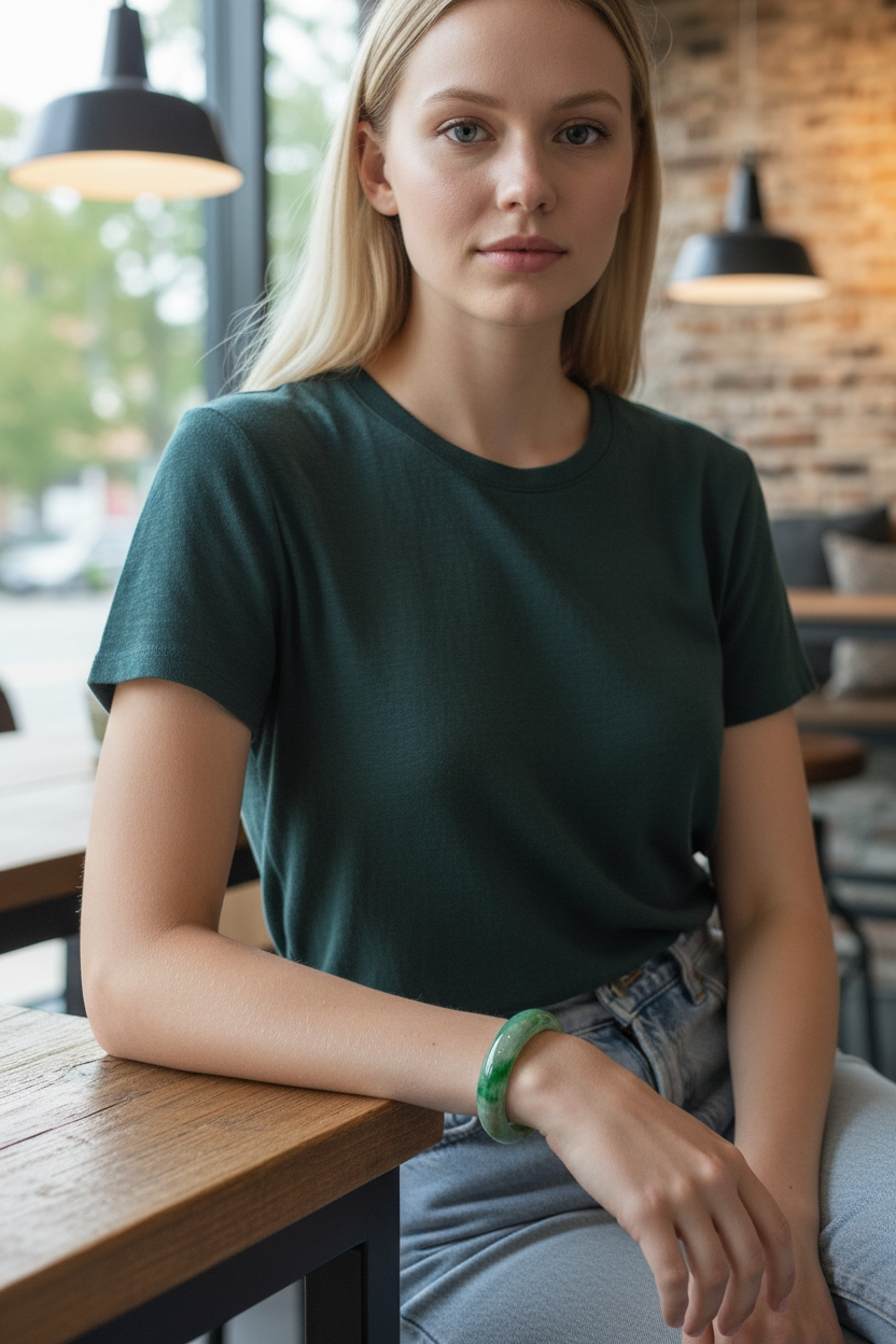 Earth's (MADE IN JAPAN) Burmese Green A-Jade Round Bangle Bracelet - Certified 08834