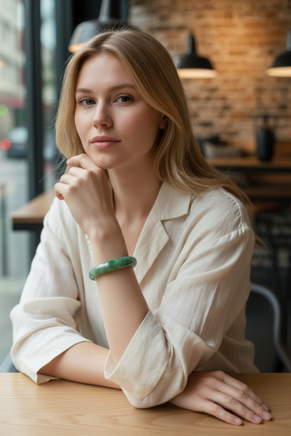 Earth's (MADE IN JAPAN) Burmese Green A-Jade Round Bangle Bracelet - Certified 08834
