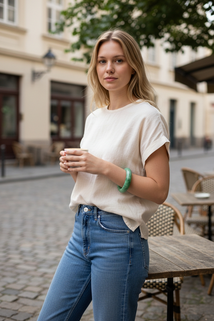 Earth's (MADE IN JAPAN) Burmese Green A-Jade Round Bangle Bracelet - Certified 08836