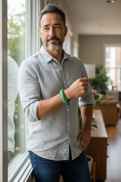 Earth's (MADE IN JAPAN) Burmese Green A-Jade Round Bangle Bracelet - Certified 08836