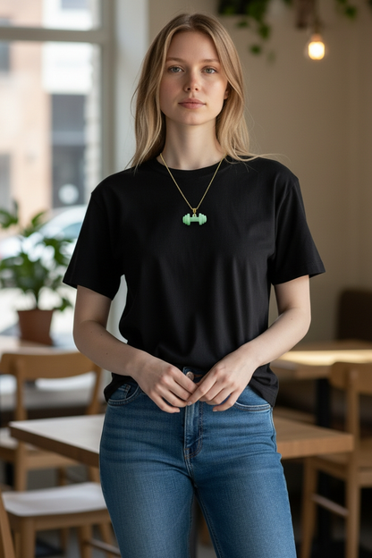 Chikara Gym Dumbbell Burmese A-Jadeite Charm Pendant (with 18K Yellow Gold)- Certified