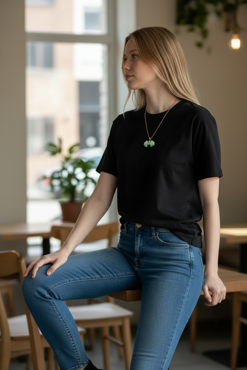 Chikara Gym Dumbbell Burmese A-Jadeite Charm Pendant (with 18K Yellow Gold)- Certified