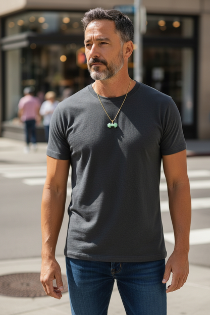 Chikara Gym Dumbbell Burmese A-Jadeite Charm Pendant (with 18K Yellow Gold)- Certified