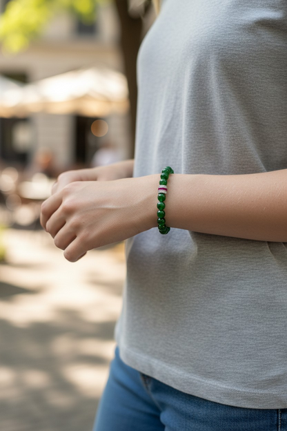 Certified Japanese Deep Apple Green Burmese A-Jade Beaded Bracelet (MADE IN JAPAN) (6 mm Each x 30 beads) 05043 (With Sterling Silver 925)