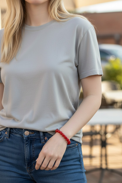 Imperial Japanese Red Burmese A-Jade Beaded Bracelet (MADE IN JAPAN) (10 mm Each x 22 beads) - Certified 05048