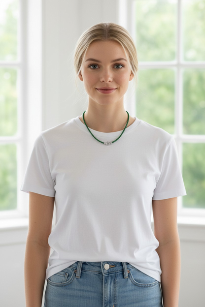 Imperial Green Burmese A-Jade Beaded Long Necklace - 19.50 inches (3.70 mm Beads) with Sterling Silver 925 - Certified - 10013