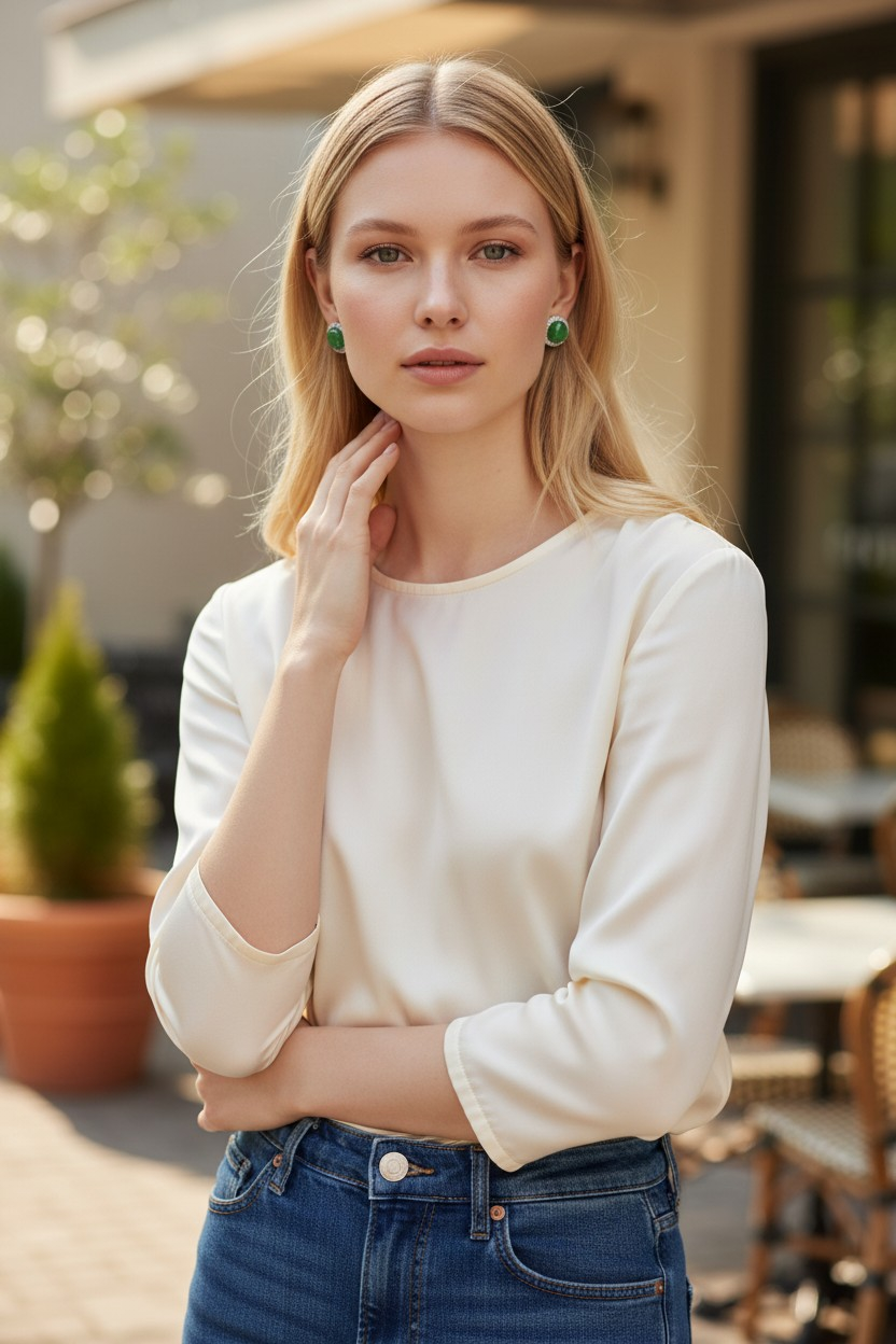 Eternal Sunshine Apple Green Burmese A-Jade Stud Earrings with Diamond Halo and 18K White Gold - Certified - V2