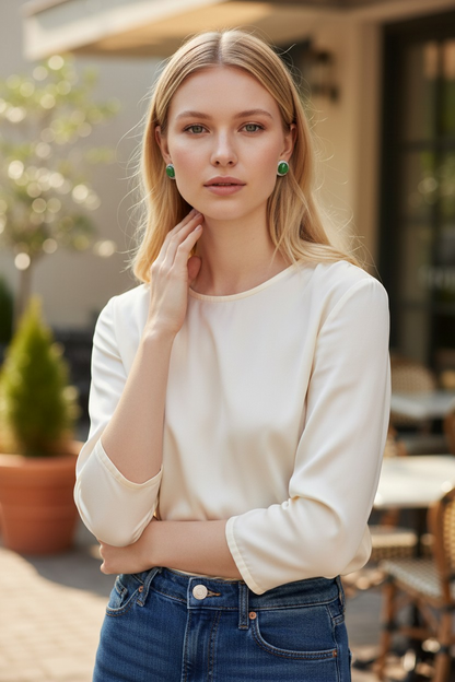 Eternal Sunshine Apple Green Burmese A-Jade Stud Earrings with Diamond Halo and 18K White Gold - Certified - V2