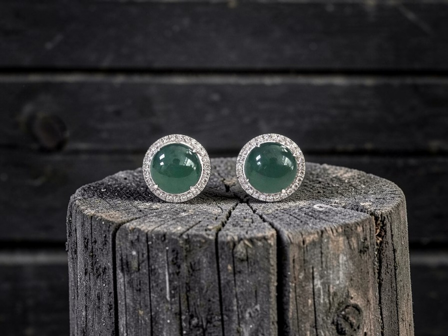 Eternal Sunshine Blue Green Burmese A-Jade Stud Earrings with Diamond Halo and 18K White Gold - Certified - V3
