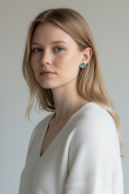 Eternal Sunshine Blue Green Burmese A-Jade Stud Earrings with Diamond Halo and 18K White Gold - Certified - V3