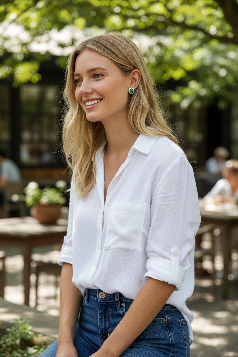 Eternal Sunshine Green Burmese A-Jade Stud Earrings with Diamond Halo and 18K White Gold - Certified - V4