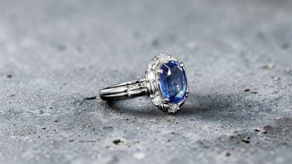 Toyohashi MADE IN JAPAN Certified Oval Shaped 3.17 cts. Cornflower Blue Sapphire Ring with Platinum 900 and White Diamonds Size US5 - R10