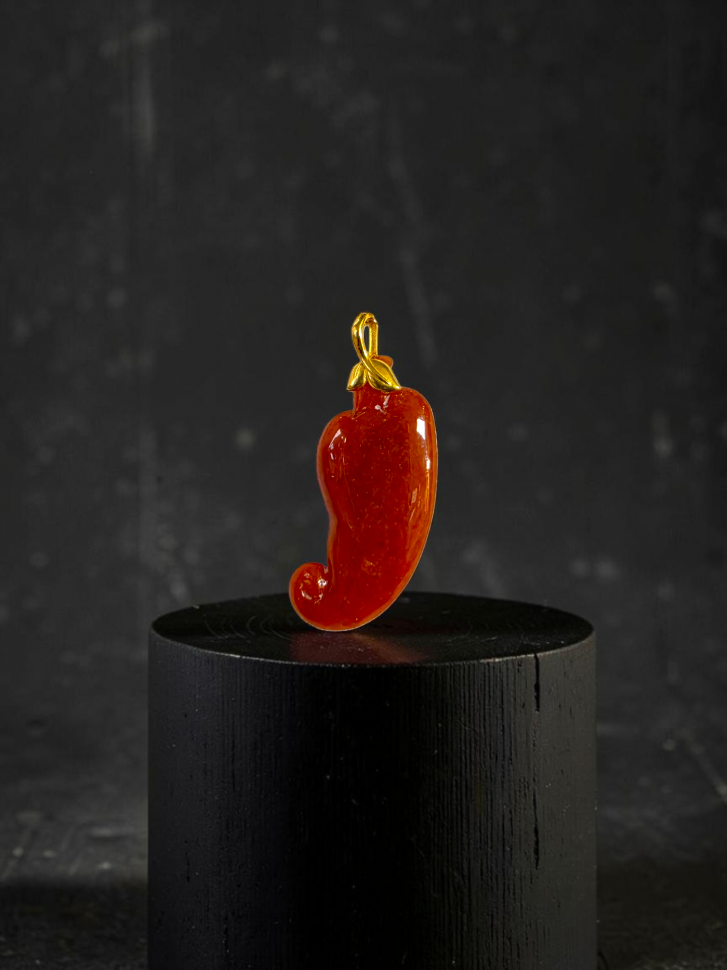 Chongqing Chili Burmese Red A-Jadeite Charm Pendant (with 18K Yellow Gold) - Certified