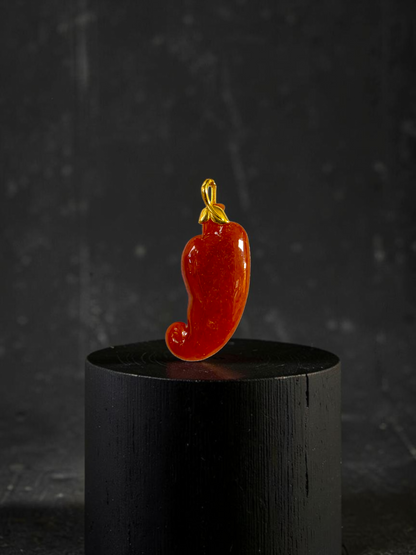 Chongqing Chili Burmese Red A-Jadeite Charm Pendant (with 18K Yellow Gold) - Certified