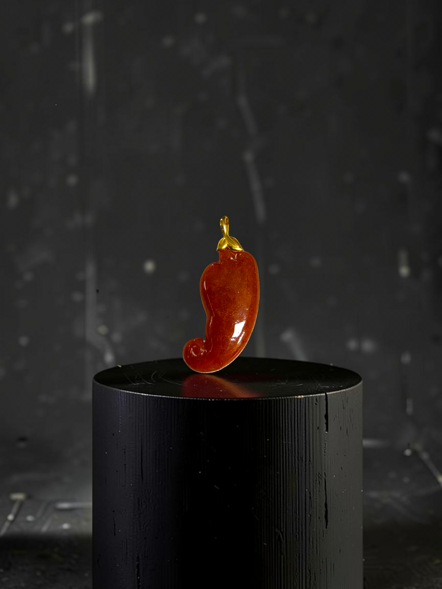Chongqing Chili Burmese Red A-Jadeite Charm Pendant (with 18K Yellow Gold) - Certified