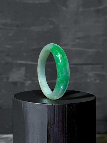 Certified Earth's (MADE IN JAPAN) Burmese Icy Imperial Green A-Jade Round Bangle Bracelet - 08843