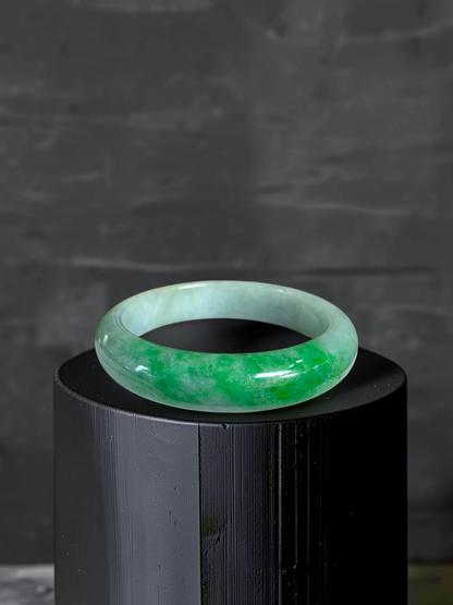 Certified Earth's (MADE IN JAPAN) Burmese Icy Imperial Green A-Jade Round Bangle Bracelet - 08843