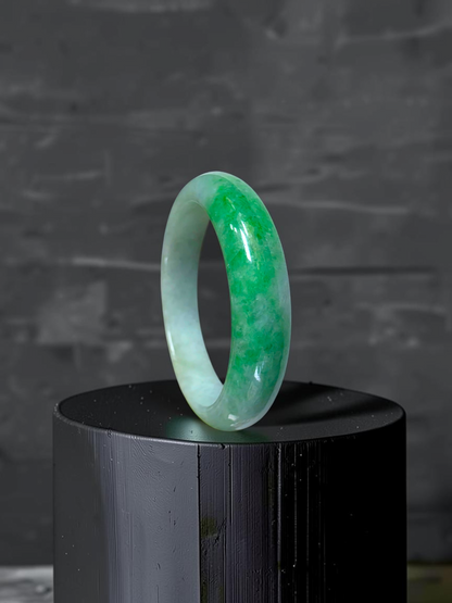 Certified Earth's (MADE IN JAPAN) Burmese Icy Imperial Green A-Jade Round Bangle Bracelet - 08843