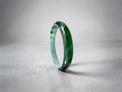 Certified Earth's (MADE IN JAPAN) Burmese Icy Deep Forest Green A-Jade Round Bangle Bracelet - 08844