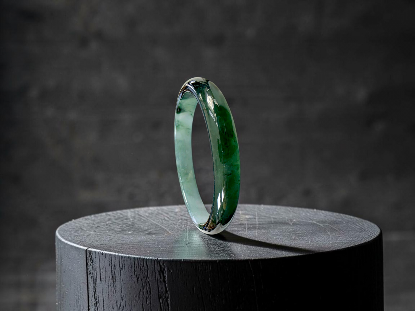 Certified Earth's (MADE IN JAPAN) Burmese Icy Deep Forest Green A-Jade Round Bangle Bracelet - 08844
