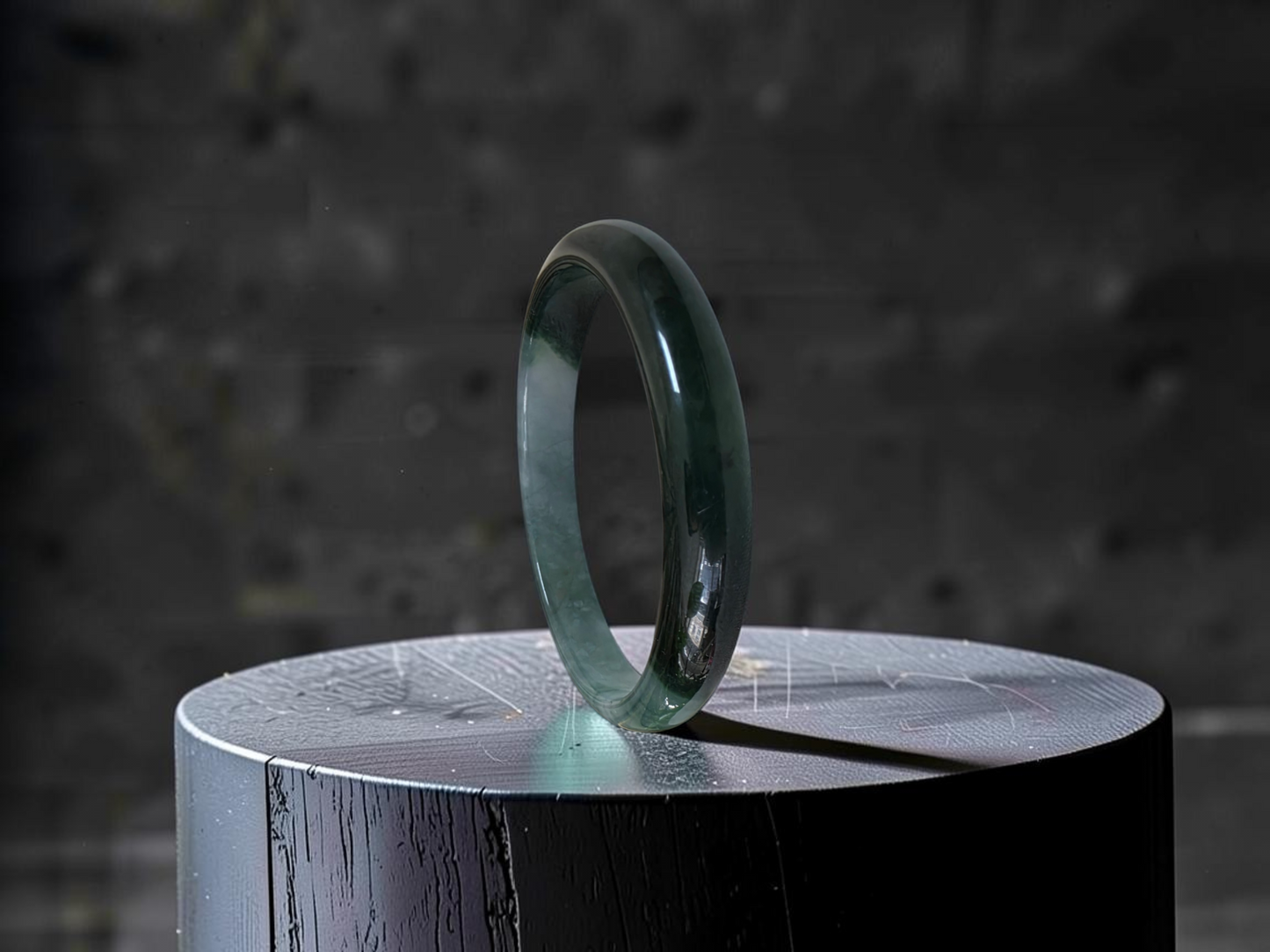 Certified Earth's (MADE IN JAPAN) Burmese Icy Deep Forest Green A-Jade Round Bangle Bracelet - 08844