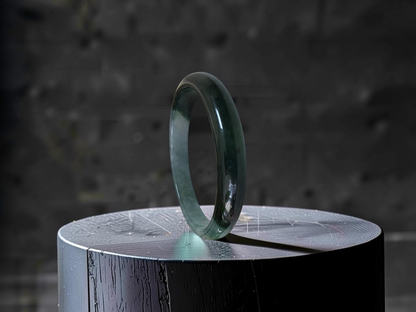 Certified Earth's (MADE IN JAPAN) Burmese Icy Deep Forest Green A-Jade Round Bangle Bracelet - 08844