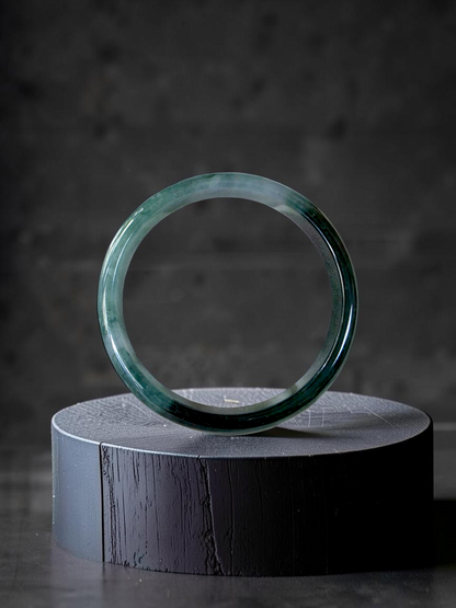 Certified Earth's (MADE IN JAPAN) Burmese Icy Deep Forest Green A-Jade Round Bangle Bracelet - 08844