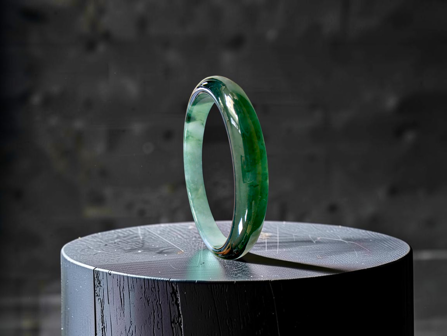 Certified Earth's (MADE IN JAPAN) Burmese Icy Deep Forest Green A-Jade Round Bangle Bracelet - 08844