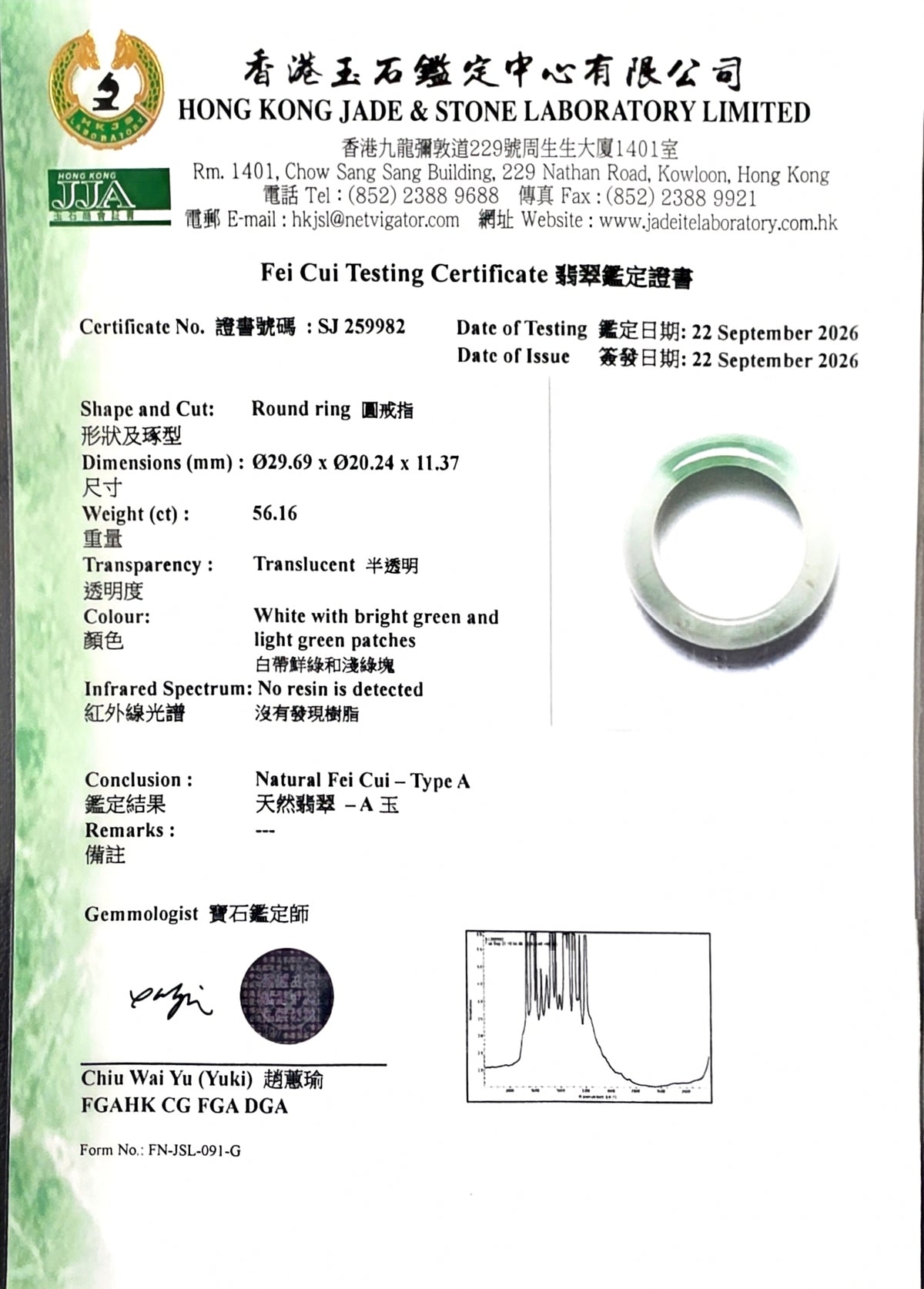 Master's Burmese Icy Bright Green and White A-Jadeite Infinity Band Ring Size US 10 - 09031 - Certified