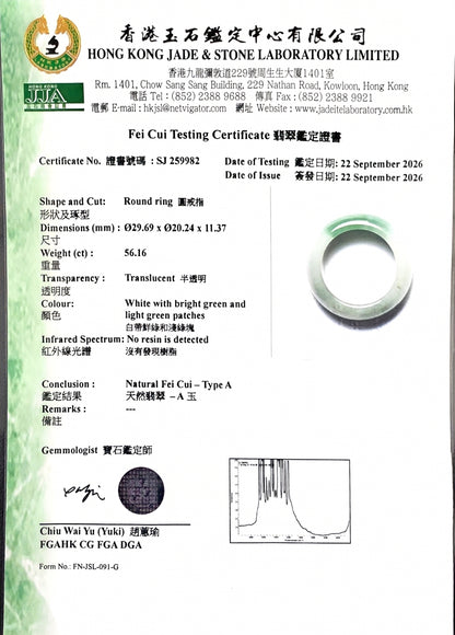 Master's Burmese Icy Bright Green and White A-Jadeite Infinity Band Ring Size US 10 - 09031 - Certified