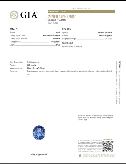 GIA Certified 5.60 cts. No Heat Blue Sapphire (Sri Lankan/Ceylon) Loupe Clean Loose Stone LS25