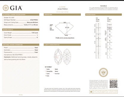 Kobayashi 2.53 cts. Natural Marquise Diamond Cocktail Ring, with Natural Pear Shaped White Diamonds, and 18K Yellow Gold - GIA Certified -R8