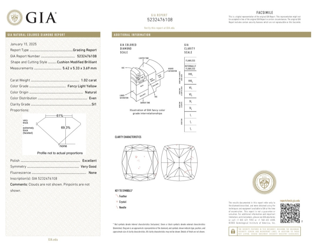 Kami 1.02 cts. Natural Cushion Fancy Light Yellow Diamond Halo Ring with Natural Round White VVS Diamonds Halo and 18K White Gold - GIA Certified - R9