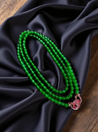 Imperial Green Burmese A-Jade Beaded Long Necklace - 25.60 inches (4.50 mm Beads) with Sterling Silver 925 - Certified - 10011